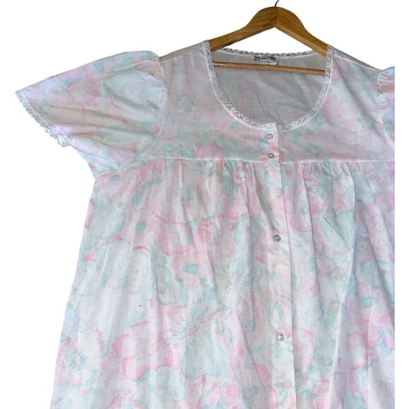 Vintage Plus Size Nightgown 2XL Lace Trim Floral Button Up Short Sleeve Granny - Picture 7 of 16